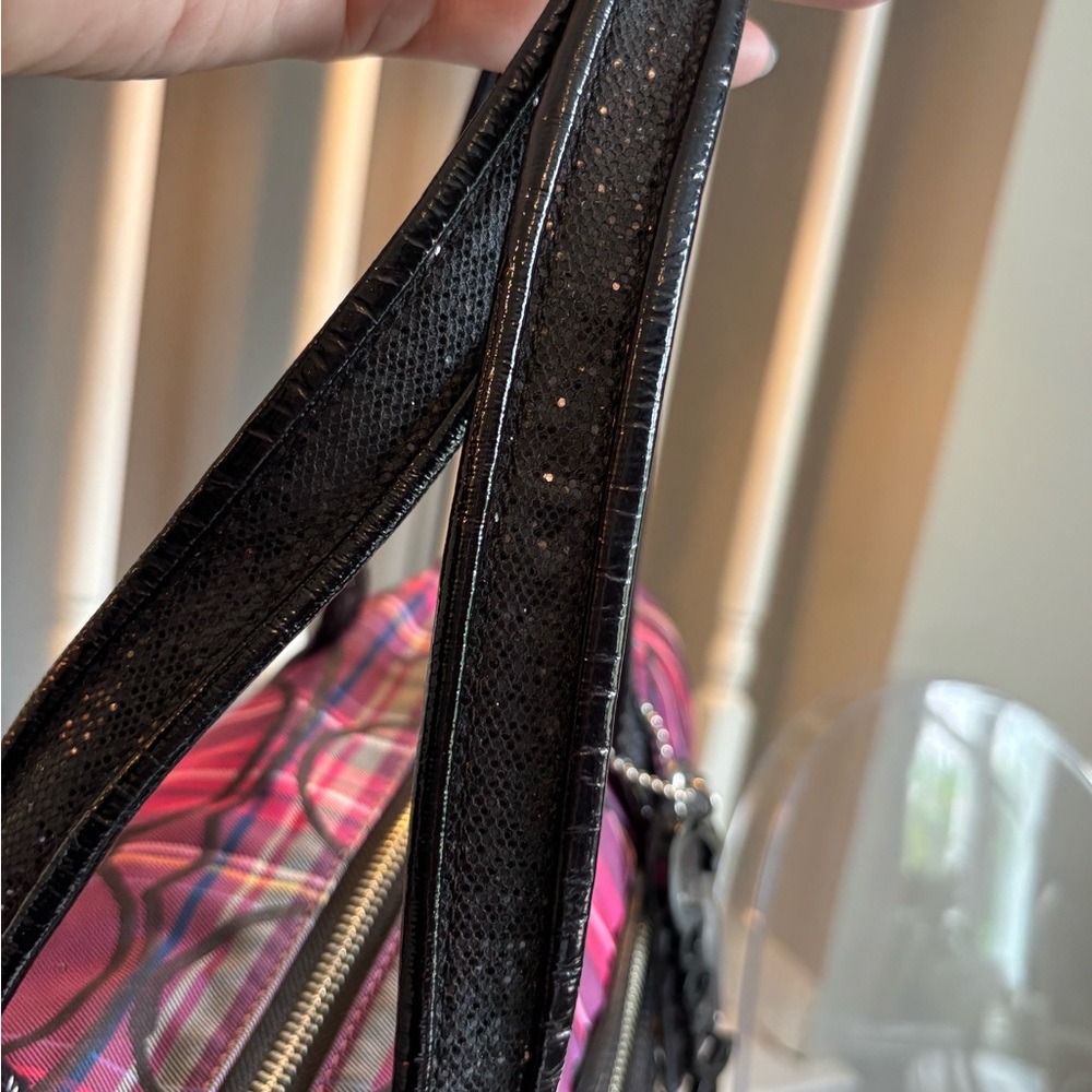 EUC Coach Poppy Pink and Black Shoulder Bag with Plaid Design - Picture 9 of 15
